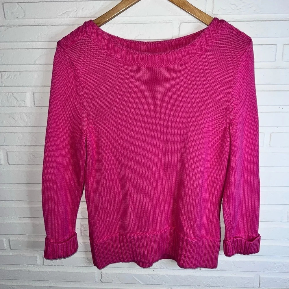 Appleseed’s Hot Pink Cotton Winter Knit Long Sleeve Sweater, Women’s Size Small
